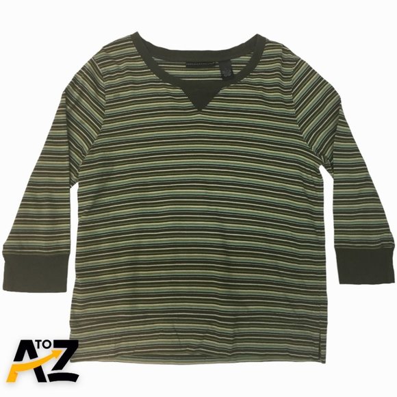 Preswick & Moore Womens Top Size Large Green 3/4 Sleeves Striped - Picture 1 of 10